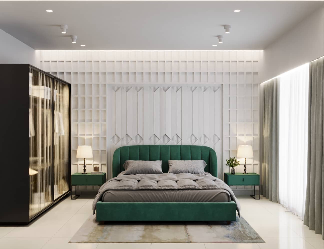 Emerald Grid Bedroom - Delhi, India